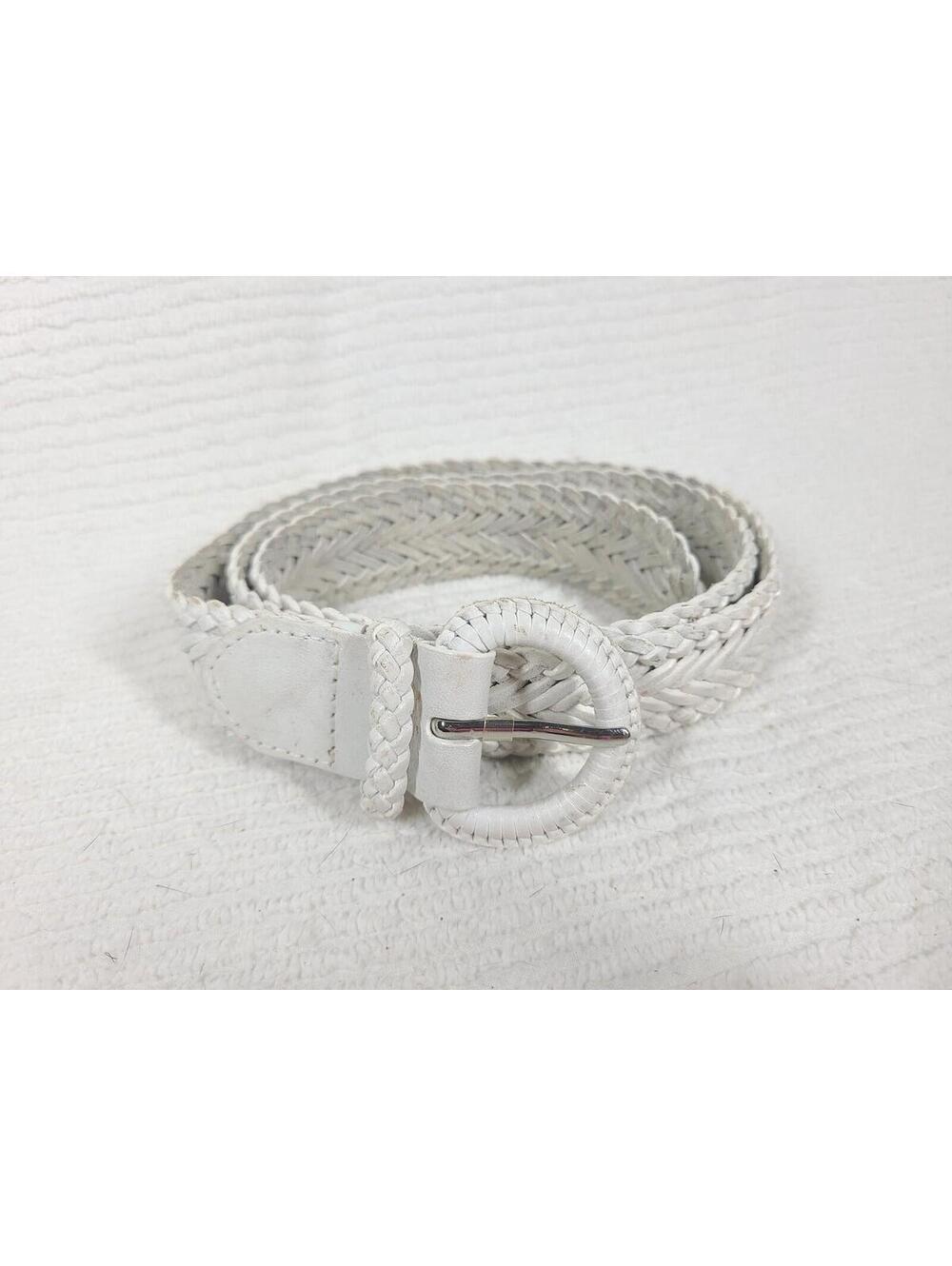 Vintage 90s Womens Belt Woven White 100% Leather Talbots Mom Jeans Preppy 45"